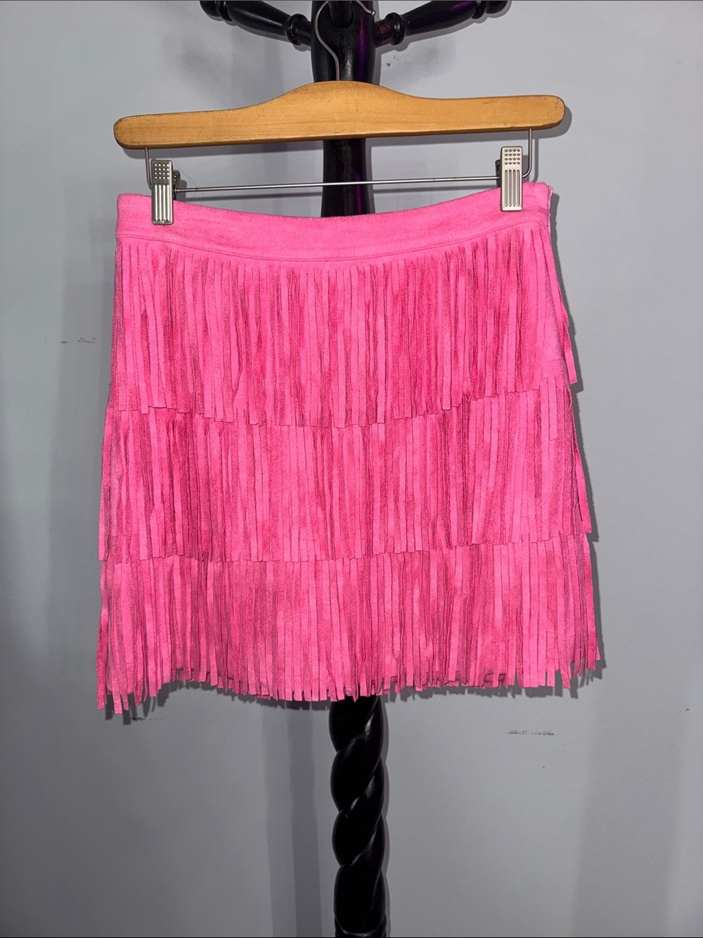 Let’s Rodeo - Main Strip Neon Pink Fringe Mini Skirt 1.T